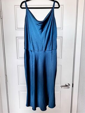 Ava & Viv Satin Cowl Slip Dress in Teal Blue